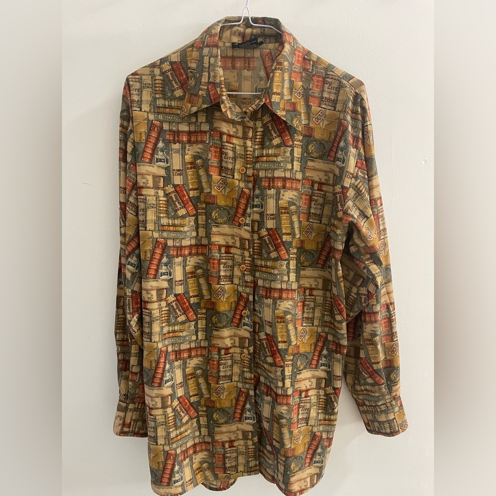 Book patterned button up by Marcella, Mens large